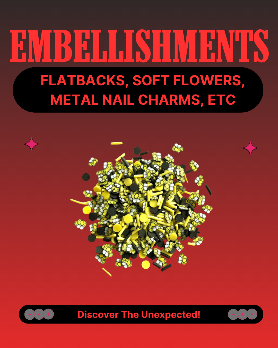 Flatbacks, Cabochons, Soft Flowers, Nail Charms, and Other Embellishments